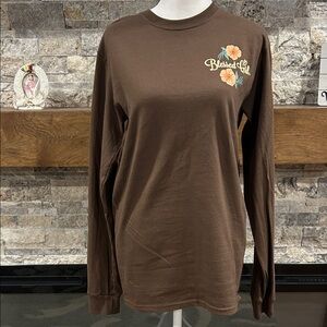 Blessed Girl Brown Long Sleeve Shirt with Floral Design new with tags size small